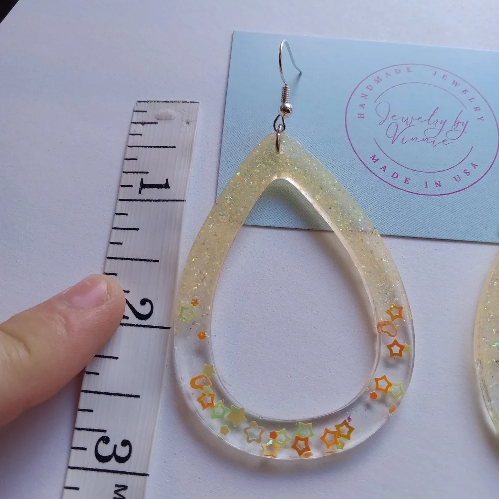 Hand Crafted Glittering Teardrop Earrings - Gold and Orange - Picture 7 of 7